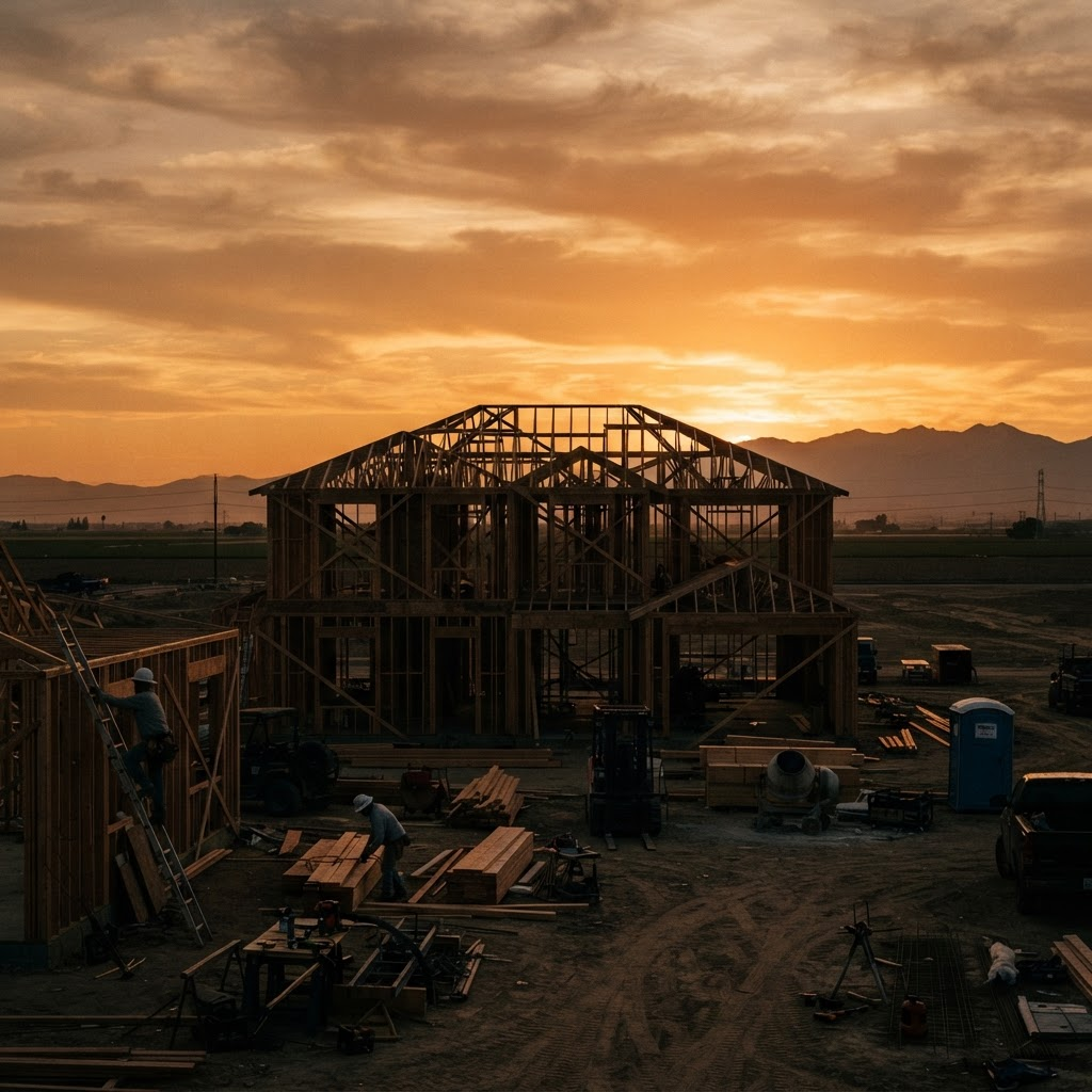 Construction site at golden hour